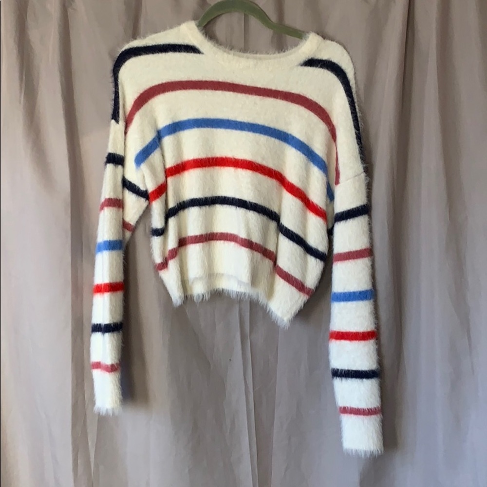 Fuzzy color block sweater